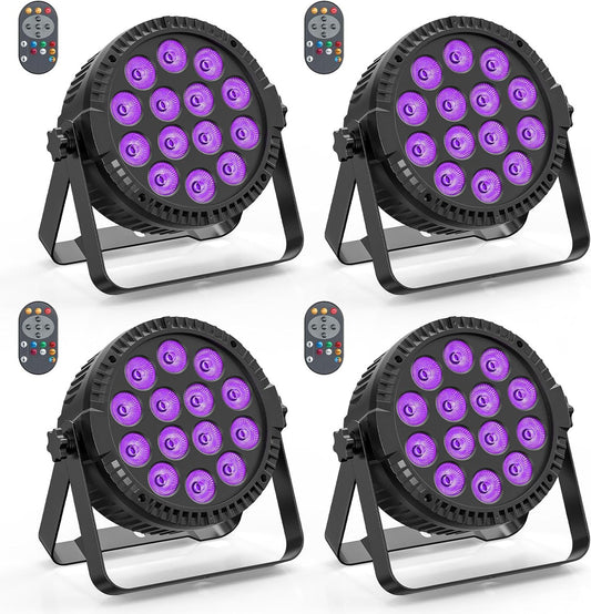 4PCS 84W LED par spotlights stage lighting, 14 x 6W RGBW DMX disco lights with remote control/sound/car party light for DJ bar wedding Halloween Christmas - QUORE