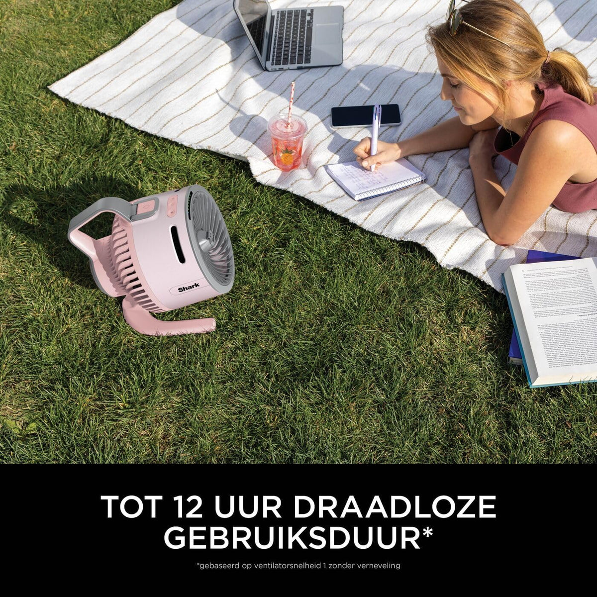 Shark FlexBreeze HydroGo, krachtige draagbare ventilator met verneveling, koeling binnen en buiten, stil en duurzaam, snoerloos, compact en lichtgewicht, luchtstroom tot 20 m, Kwarts FA050EUPK