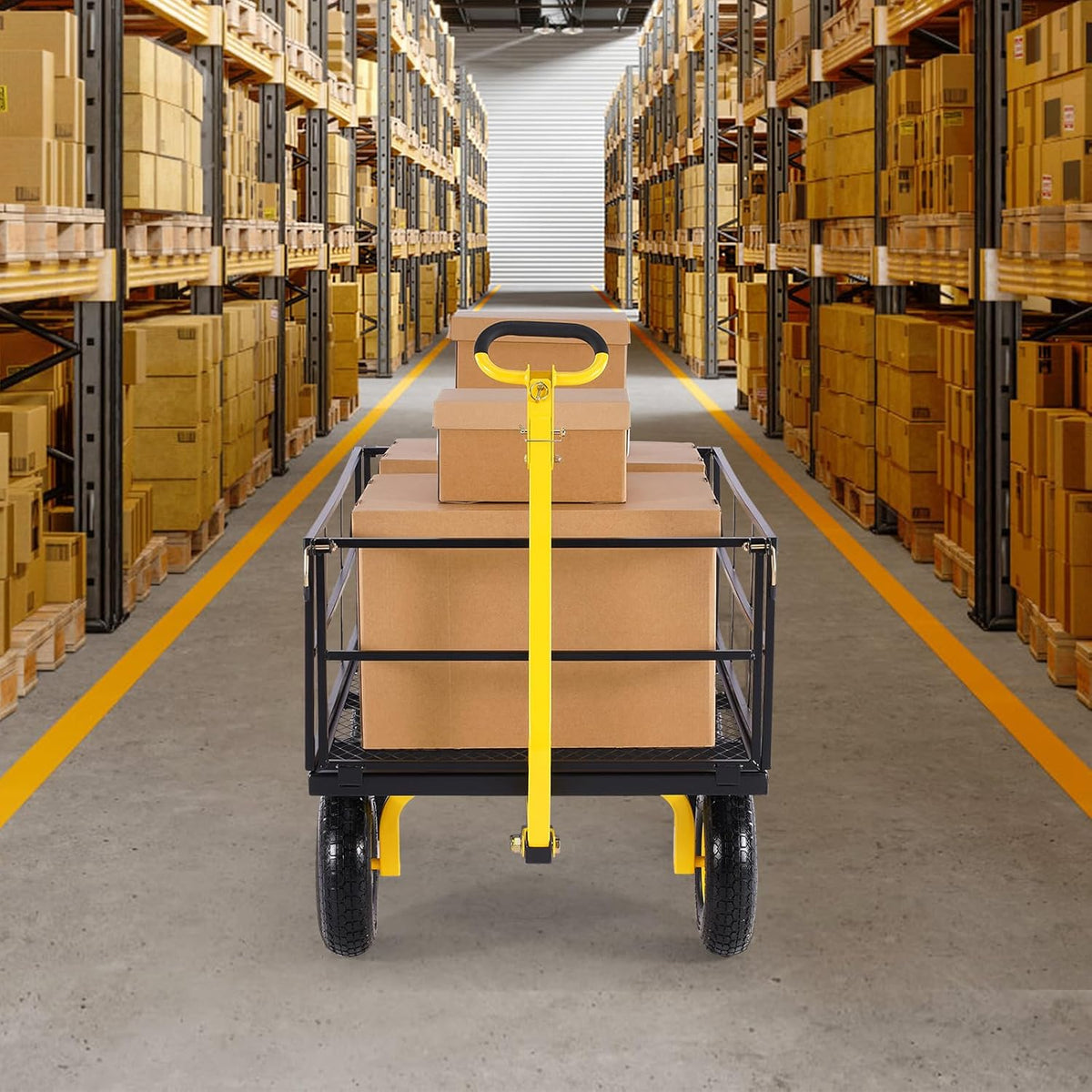 VEVOR Handcart 116.8 x 76 x 43 cm Transport Trolley Garden Trolley Tool Trolley 2-in-1 Hand Trolley with 13-Inch All-Terrain Tyres, Removable Mesh Side Panels and 180° Swivel Handle