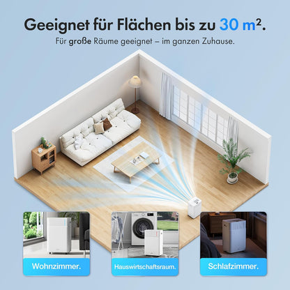 VonHaus Elektrische luchtontvochtiger, 20 l/dag, 4,5 l waterreservoir, wifi/smart kamerontvochtiger tegen vocht, condensatie, schimmel en geuren, luchtontvochtiger voor wasgoed, thuis, slaapkamer