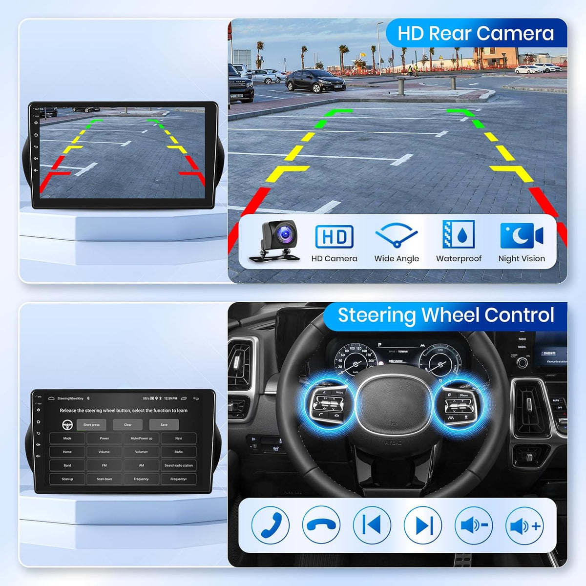 Podofo CarPlay autoradio voor Citroen Nemo/Peugeot Bipper/FIAT Fiorino, 10,1" 2G+64G touchscreen met draadloze CarPlay/Android Auto, Bluetooth, GPS + camera.