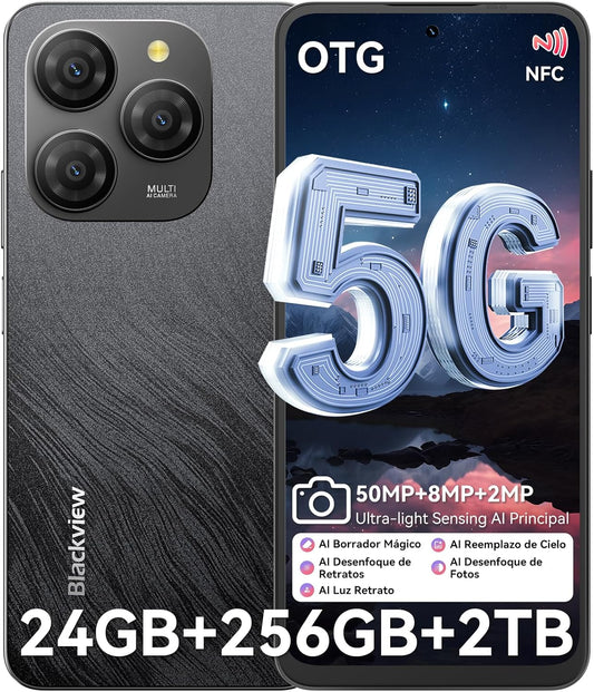Blackview SHARK 9-5G Android Smartphone 14 24GB+256GB/2TB,50MP+8MP Mobile, 6.67" 90Hz 700nits, Battery 5000mAh, Face ID/Fingerprint/FM/NFC/Super PD/2.7Ghz 8 Cores Free Mobile Phones