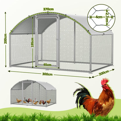 Chicken Coop Outdoor Run 3 x 2 x 2 m Chicken Coop Dome Roof Galvanised Steel Poultry Stable for Chickens, Rabbits, Geese and Pigeons and Quails, Metal Run with Net - QUORE