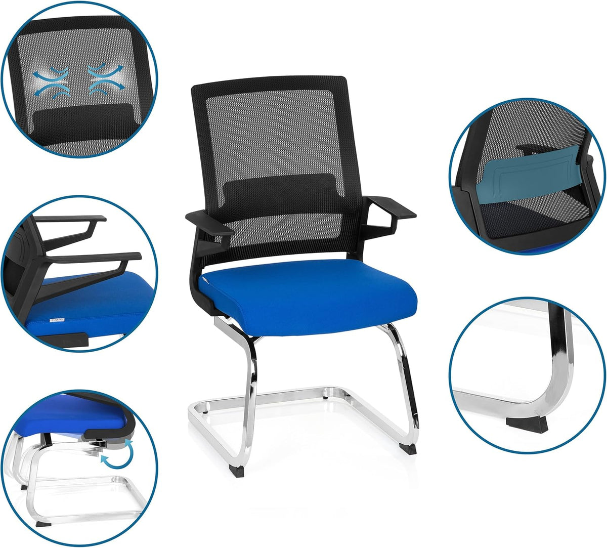 hjh OFFICE 732070 bezoekersstoel Inventor V stof/netrug zwart blauw stoel cantilever met lendensteun