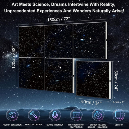 Akoestische wandpanelen set van 6 – Akoestische panelen – Geluidsabsorberende panelen – Geluidsdempende panelen – Wandpanelen – Zelfklevend – 180 x 120 cm met sterrenhemel effect