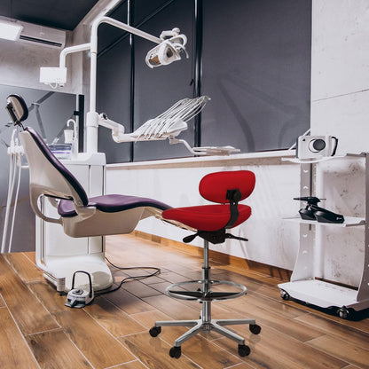 hjh OFFICE 608331 werkstoel hoog Work MF stof rood stahulp kantoor draaistruk met rugleuning en wielen, in hoogte verstelbaar
