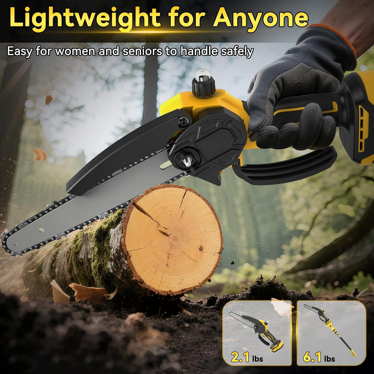 2-in-1 elektrische stangzaag, 8 inch, mini-kettingzaag, draadloos, compatibel met Dewalt 20 V batterij met 2,5 m telescoop, borstelloze kettingzaag voor boomsnoeien, tuinverzorging (zonder accu)