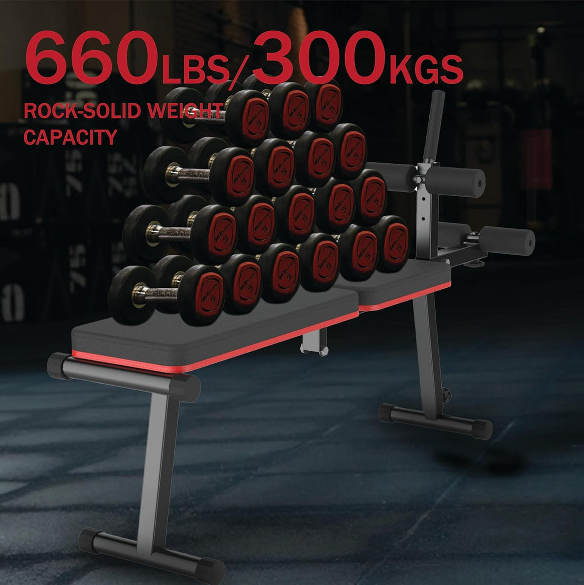 Decline & Flat Bench, opvouwbaar, multi-gear verstelbaar, full body-training, capaciteit van 300 kg