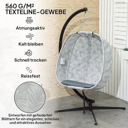 Outsunny Eiförmiger Hängesessel für den Außenbereich, Faltbar Hängeschaukel mit Gestell, Sitzpolstern, Hängematte für 1 Personen, Schaukelsessel Indoor Outdoor, Terrasse, Garten, Grau