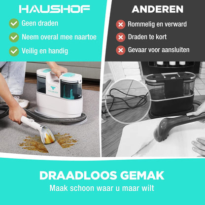 Draadloze Tapijtreiniger – Waszuiger – Vlekkenreiniger – Stoffen Reiniger – Stofzuiger – 12000 Pa Zuigkracht – Draagbaar & Stil 75dB