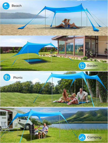 Beach Tent Canopy Sunscreen 10x10 FT Anti-UV Portable Umbrella (Blue, XL)