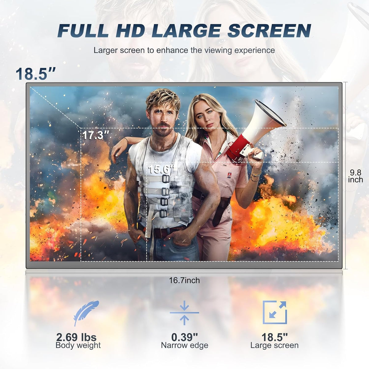 Draagbare Monitor 18.5 Inch 1080P Draagbare Scherm IPS 100% sRGB, Draagbare Display