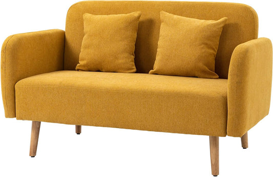 2-zitsbank – Loveseat – 2-persoonsbank – Compacte bank – Gele fluwelen bank – Fluweelachtig polyester – Verstelbare rubberhouten poten – 130x70x80 cm