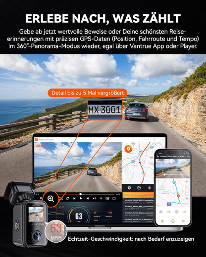 Dashcam – Autocamera – Auto Camera – Rijcamera – Rijregistratie Camera – 3-Kanaals 5.2K Panorama + 1944P – Dubbel STARVIS 2 HDR Nachtzicht