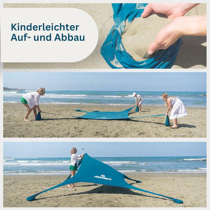 Sunsail Big Family Strandtent - Zonnezeil Strand met gecertificeerde UV bescherming UPF50+ (Tot 6 personen, Petrolblauw)