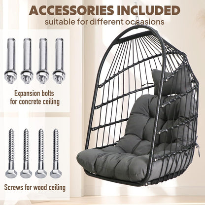 Chihee Eierstoel Opvouwbare Rieten Rotan Hangstoel Swing Stoel Indoor Outdoor Patio Rieten Stoel Hangmat Stoel met Rvs Opknoping Kit Chain Link UV Bestand Kussen Slaapkamer Balkon