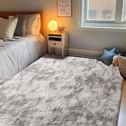 Tapijten voor de woonkamer, pluizig vloerkleed voor slaapkamer, babykamer en slaapzaal, zacht antislip, groot, modern shaggy tapijt voor binnen (grijs-wit, 250 x 300 cm)