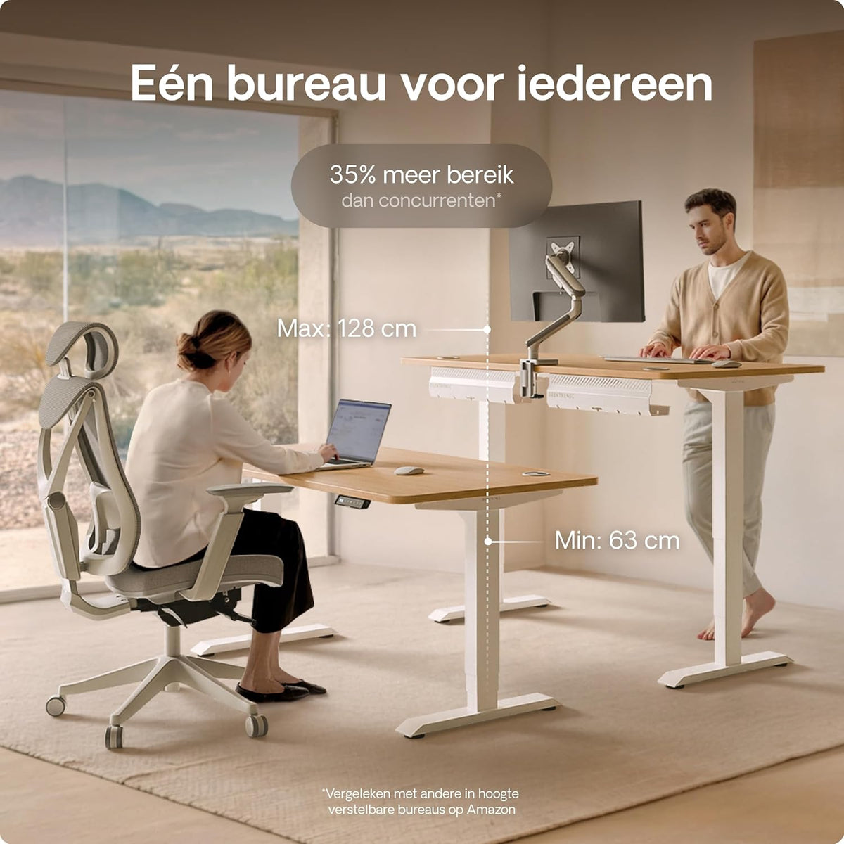 Desktronic Desk Sit-Stand - 120x60 cm - Height Adjustable Desk with USB/USB-C, 3 Memory Modes, Dual Motor and Touchscreen Control Electric Table for Comfort and Productivity. - QUORE