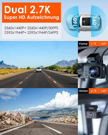 Dashcam – Autocamera – Auto Camera – Dashcam Voor En Achter – Dubbele Lens – 1944P Voor En Achter – 5GHz Wifi En WDR Nachtzicht