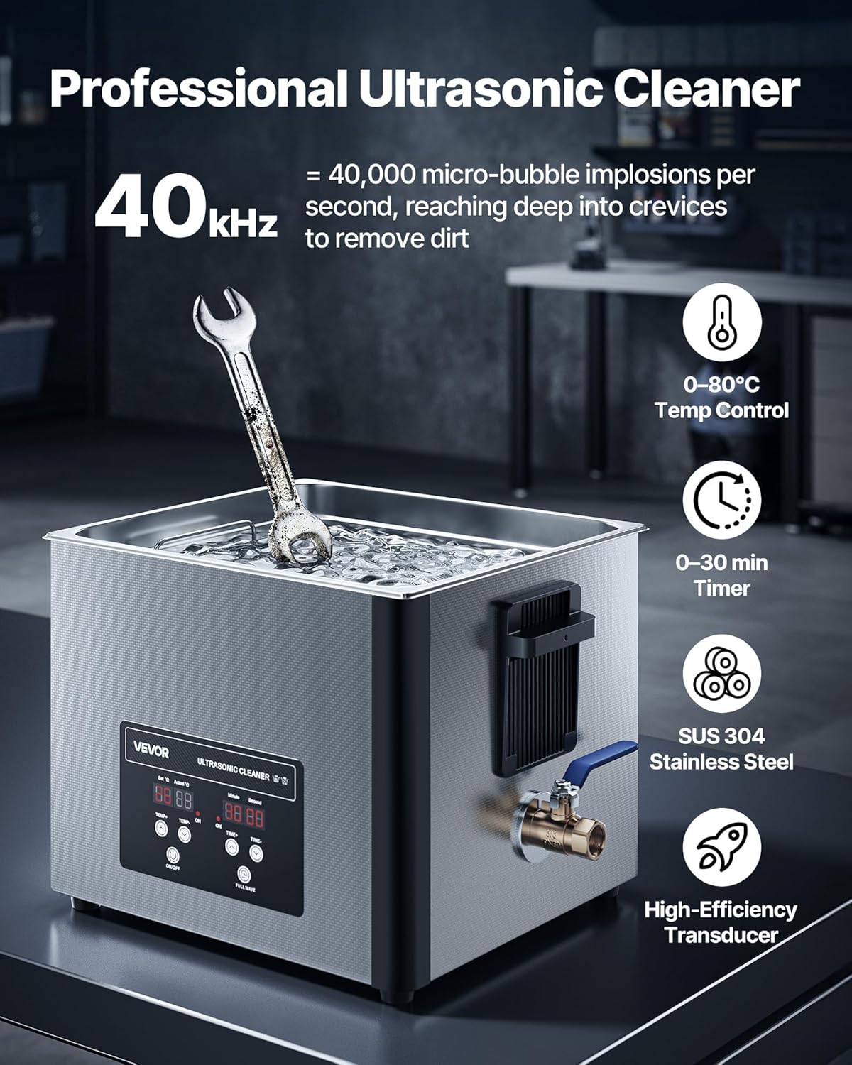 VEVOR 15 l ultrasone reiniger, professionele ultrasone reinigingsmachine met reinigingsmand en digitaal display, 240 W roestvrij staal, 40 kHz industriële reinigingsmachine voor onderdelen