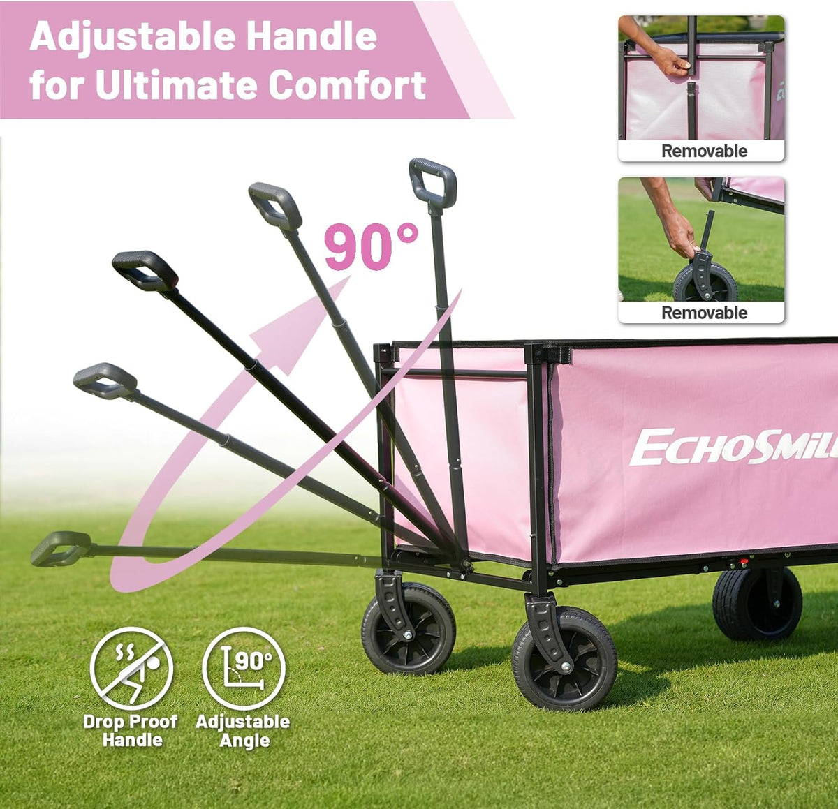EchoSmile Bolderkar, opvouwbaar, 200 liter, 180 kg belastbaar, handwagen, transportwagen, inklapbaar met verstelbare handgreep, brede wielen, voor alle terrassen, strandwagen, tuinwagen, winkelwagen