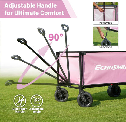 EchoSmile Bolderkar, opvouwbaar, 200 liter, 180 kg belastbaar, handwagen, transportwagen, inklapbaar met verstelbare handgreep, brede wielen, voor alle terrassen, strandwagen, tuinwagen, winkelwagen