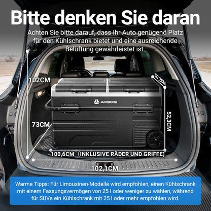 AAOBOSI Elektrische koelbox, 115 l, dubbele zone, koelbox met compressie, wifi, app, 12 V/24 V en 100-240 V, koelkast, camping, -20 °C tot 20 °C, voor auto, vrachtwagen, boot, camping, caravans