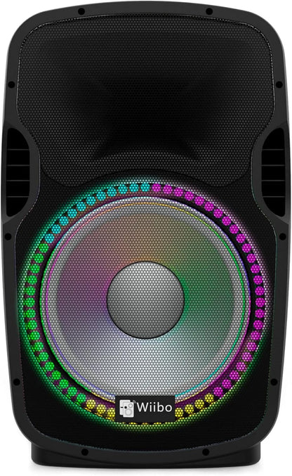 Actieve luidspreker – PA speaker – Bluetooth speaker – Party speaker – Feestspeaker – 15 inch 600W piek – Inclusief microfoon, standaard en RGB ledverlichting