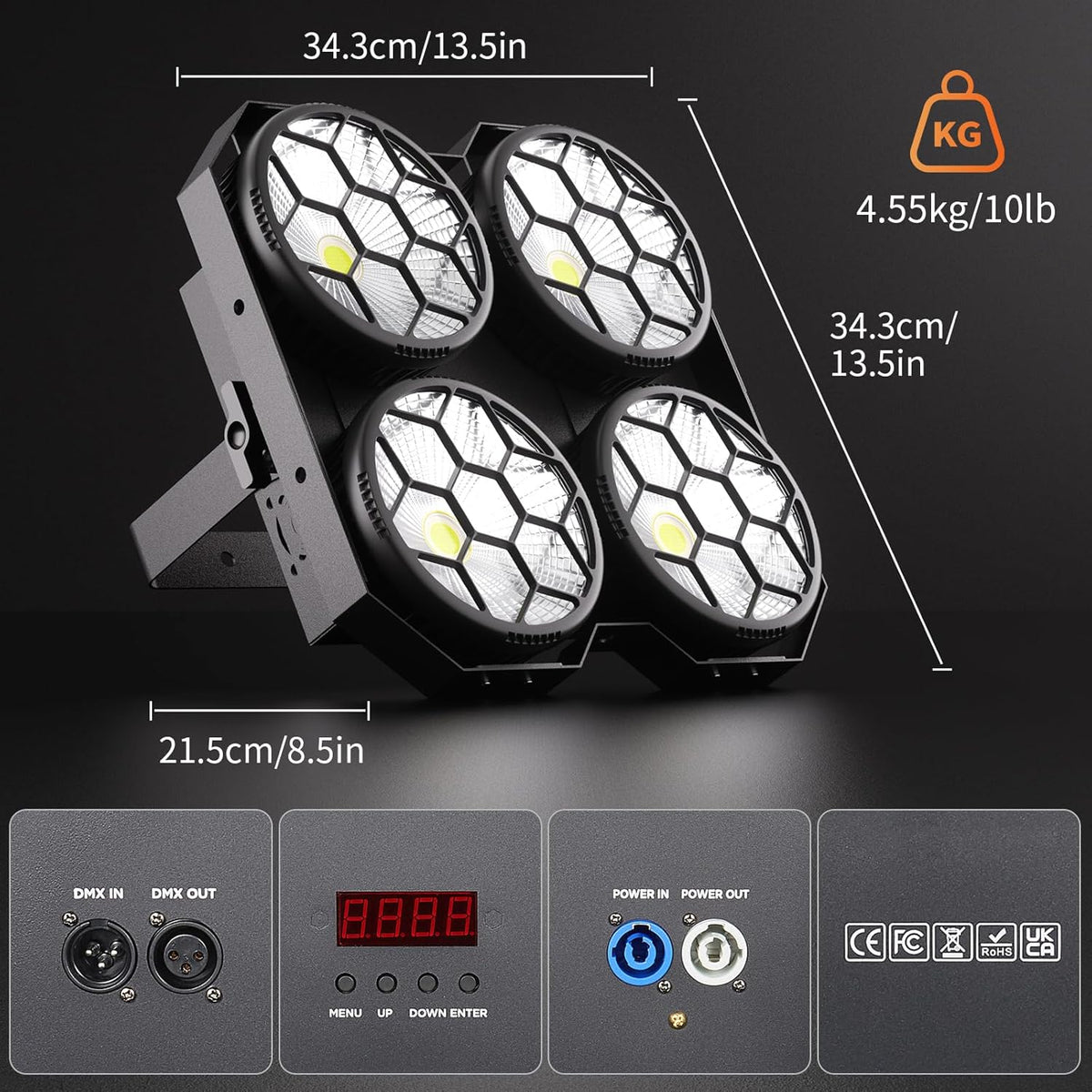 Parspotlight – LED Par Lamp – Podiumverlichting – DJ Licht – Feestverlichting – 4x100W COB LED – Kleurtemperatuur 3200-5600K – 25+30 Licht Effecten