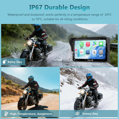 Carpuride W602S Pro Moto Carplay scherm, met BM05 voor Plug-and-Play, Wireless CarPlay & Android Auto, 6 inch waterdicht touchscreen, Dual Bluetooth, Intercom Functie, Wired Controller, OTA, Navigatie