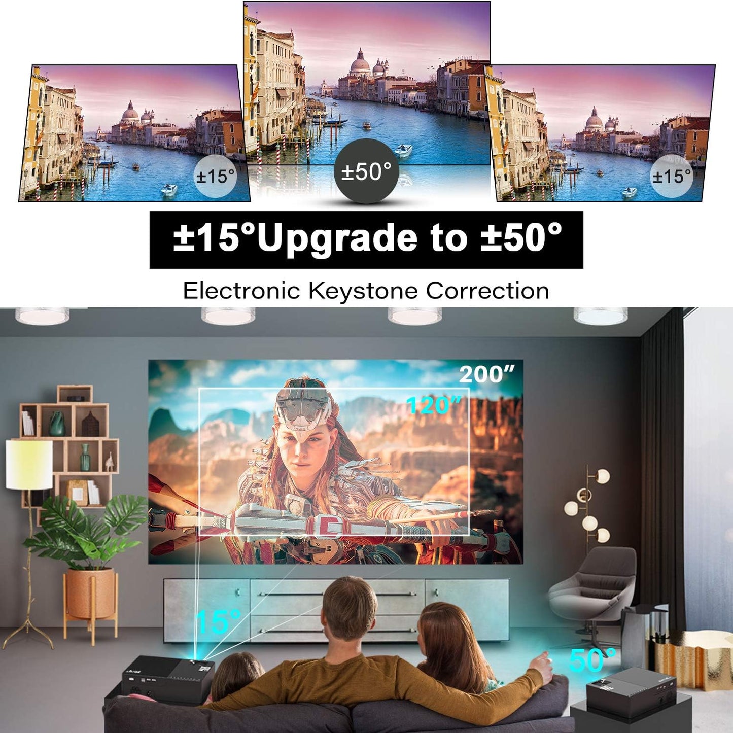 JIMTAB M18 Opgewaardeerde native 1080P LED-videoprojector, HD-projector met 300 "Display-ondersteuning SD, AV, VGA, USB, HDMI, compatibel met Xbox, laptop, iPhone en Android voor thuisbioscoop