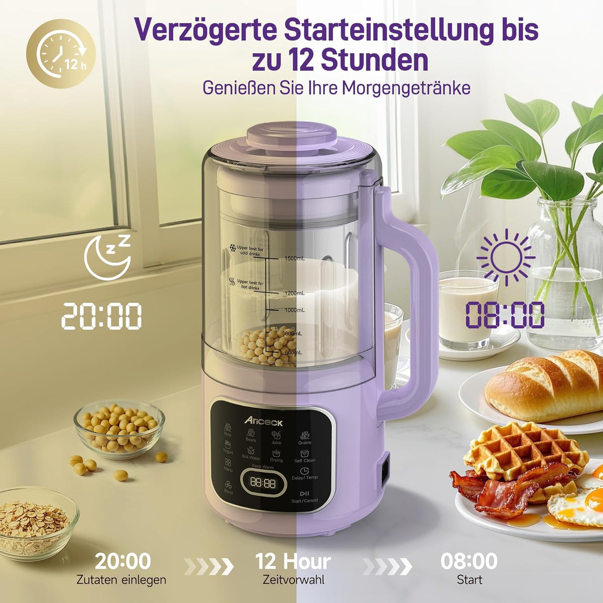 N4 Sojamelkmachine met zelfreinigende functie, ideaal voor amandelmelk, sojamelk en smoothies, 800 W krachtige motor, inclusief receptenboek, BPA-vrij