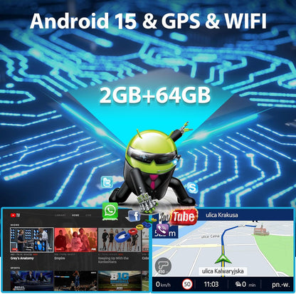 Hodozzy 2 GB+64 GB autoradio 2 DIN GPS Android Wireless Carplay, 7 inch 1080p touchscreen HiFi FM/RDS WiFi navigatie AHD-camera