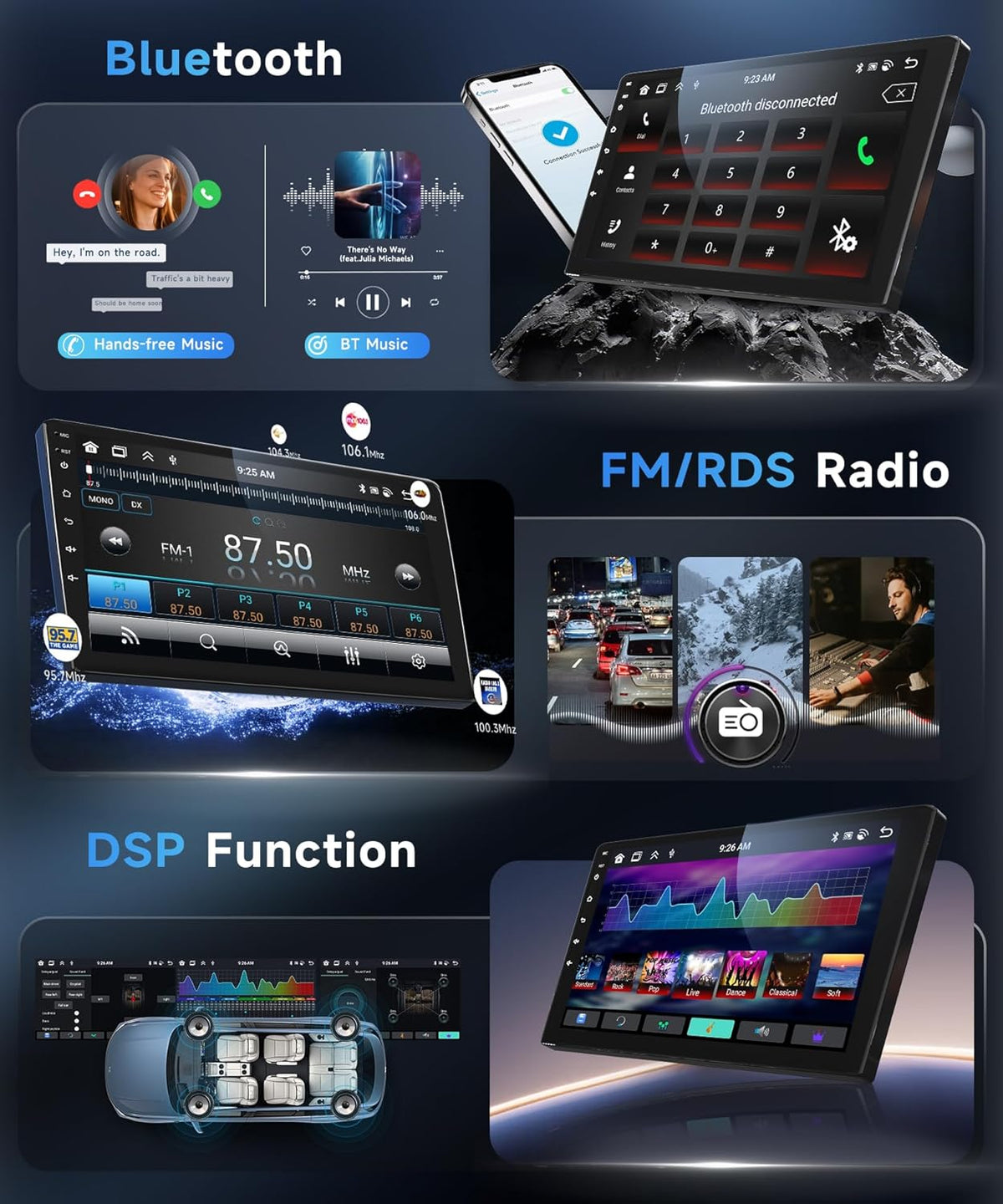 8 Kern 6+128G Kabellos Carplay Android Autoradio voor Ford Fiesta 2009-2017 9" Touchscreen Radio met Android Auto Mirror Link Bluetooth FM/RDS/EQ/DSP WiFi GPS Navi Stuurwielbediening