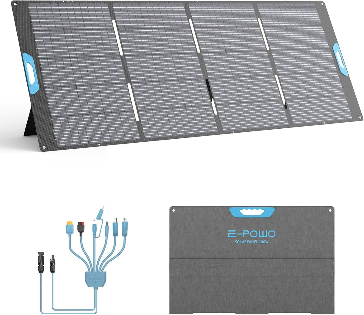 Opvouwbaar zonnepaneel 400 W, monokristallijn met 23,5% rendement, IP67 waterdicht - incl. standaard en Anderson adapter, compatibel met powerstation, generator, camper, camping