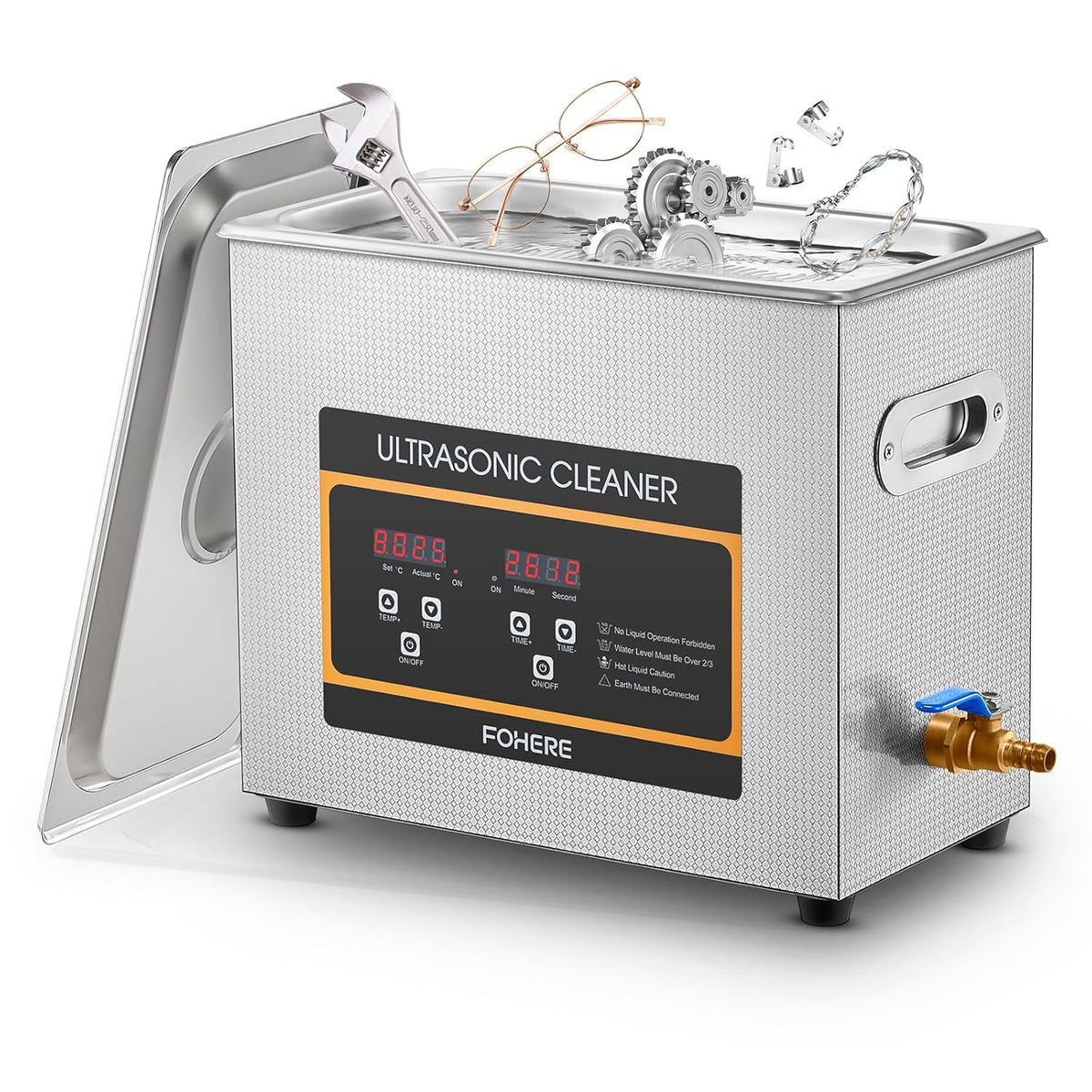 Ultrasone reiniger, 6,5 l, professioneel, digitaal, met verwarming en timer, ideaal voor sieraden, auto-onderdelen (ventielen/versnellingsbak), wapens en laboratoria
