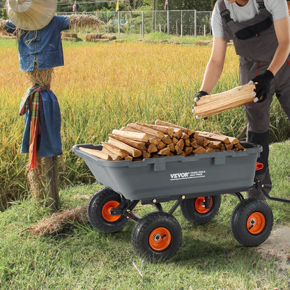 VEVOR 800 lbs Poly Dump Tuin Cart, Heavy Duty Yard Dump Cart Wagon, 4 wiel kruiwagen met 10" banden, 180 ° draaibare handgreep, stalen frame en Quick Release System