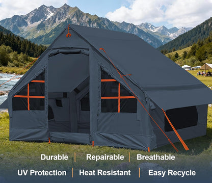 SHANQUAN Opblaasbare tent met pomp, 4-6 personen, instant glamping kampeertenhuis, eenvoudige installatie, opblazende familietenten voor 4 seizoenen, waterdichte opblaasbare tent voor kamperen met