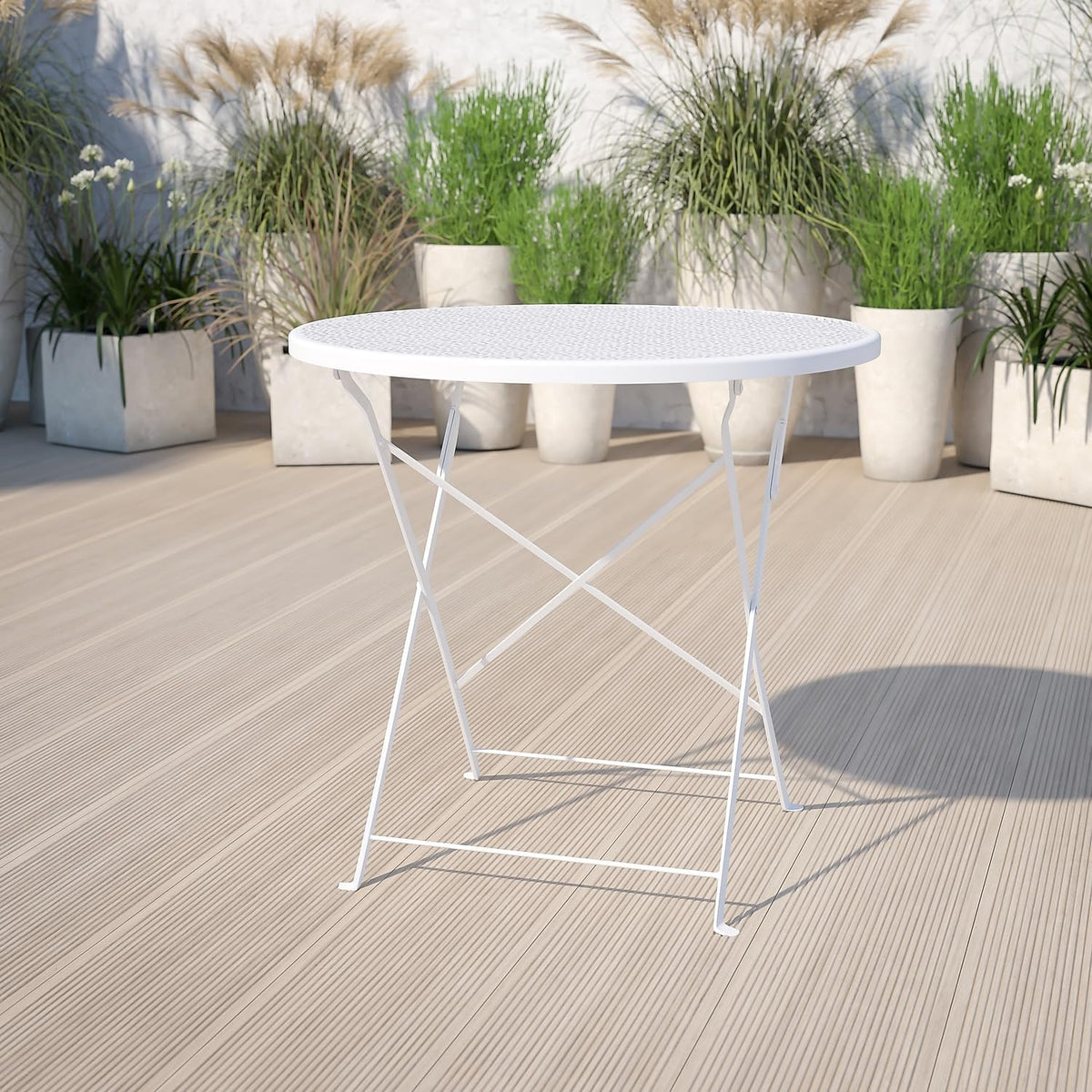Flash meubel 76,2 cm rond Indoor Outdoor Staal Folding Patio Tafel modern 30'W x 30'D x 28'H wit