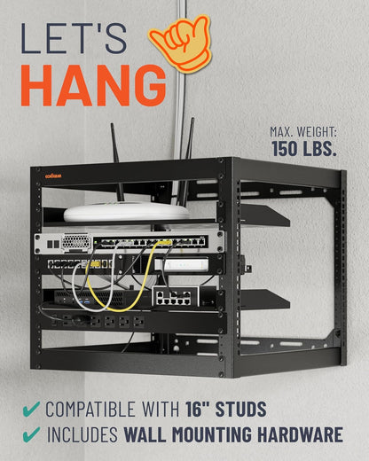 ECHOGEAR 10U Netwerkrek - Wandmonteerbaar Heavy Duty 4-paalontwerp voor al uw netwerk- en AV-apparatuur - Open frame-ontwerp omvat 2 1U geventileerde planken en montagehardware