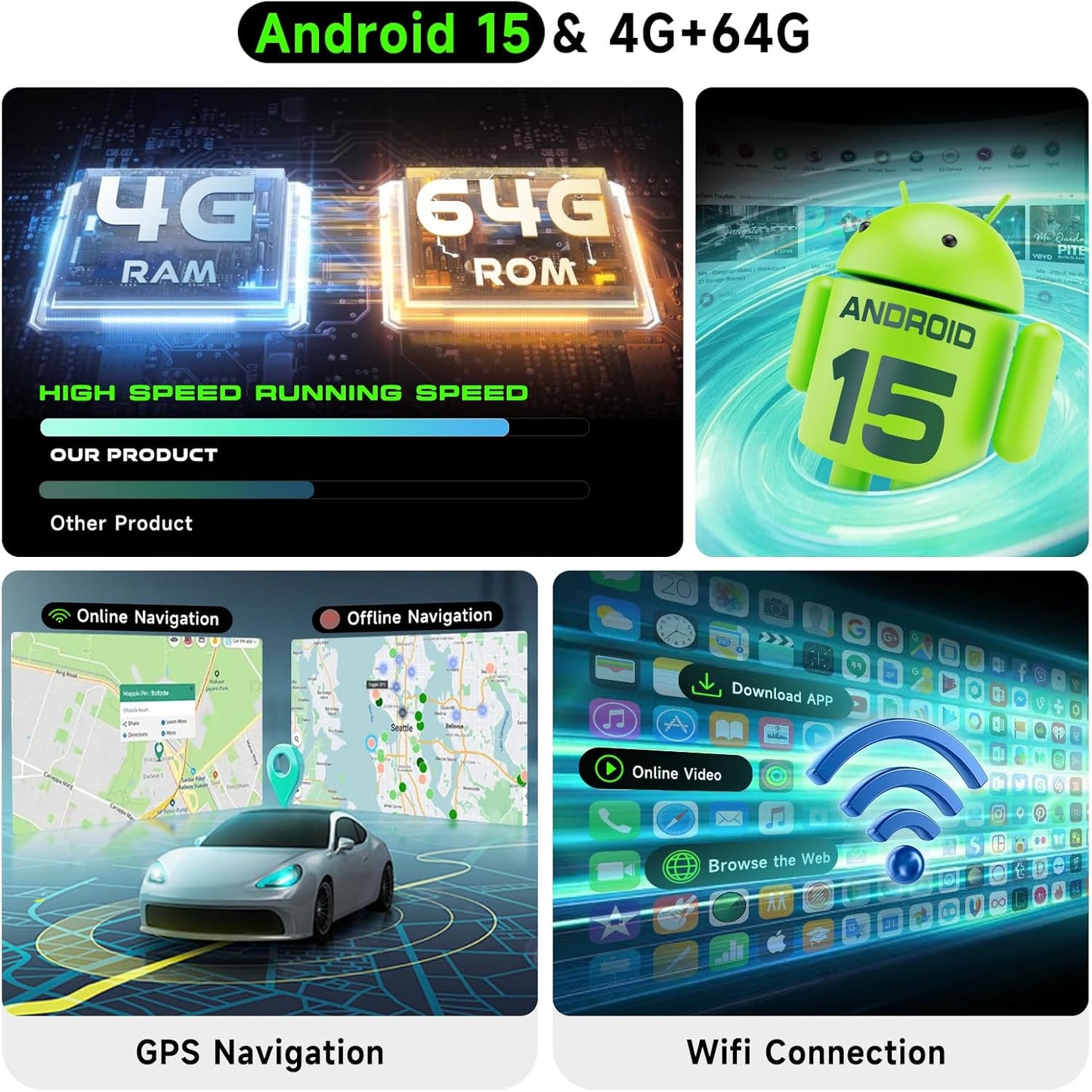 Hodozzy 4G + 64G Android autoradio 1 DIN met CarPlay, draadloos, Android, auto, HD-touchscreen, 17,8 cm (7 inch), intrekbaar display met Bluetooth, GPS, WLAN, Mirrorlink FM/RDS, radio USB/AUX camera