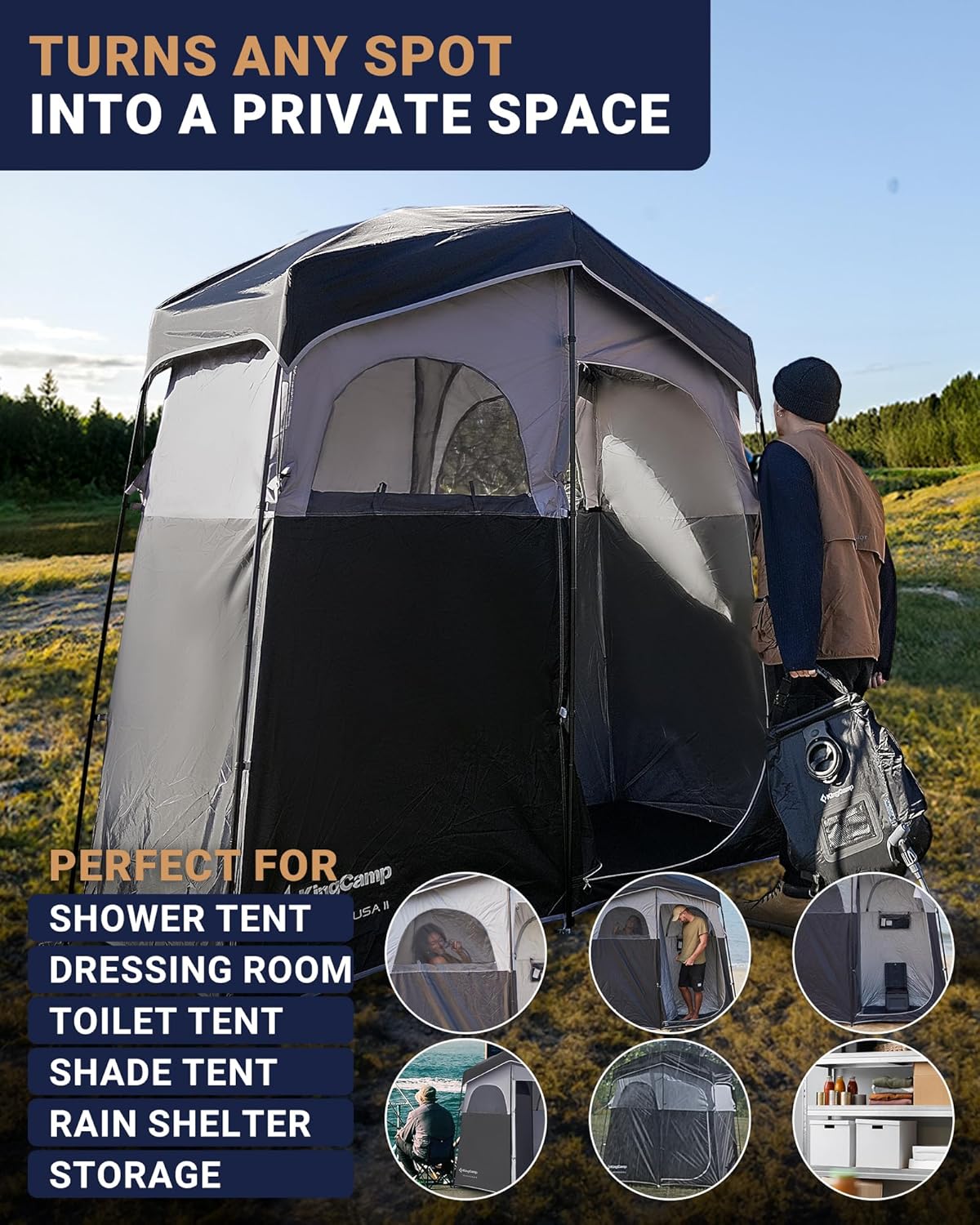 KingCamp Pop Up Dressing Veranderen Tent Douche Kamer Afneembare Vloer voor Camping Outdoor Strand Toilet Draagbare met Draagtas