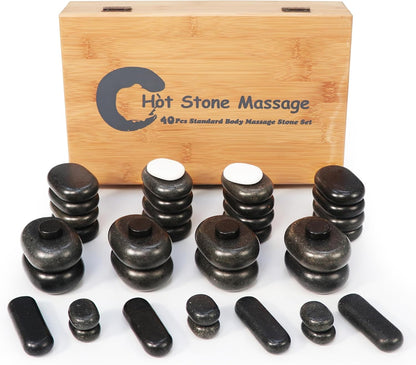 Master Massage Hot Stone Hete Massagestenen in decoratieve Bamboekist 40 stuks
