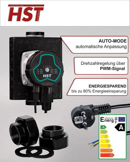 HST | zeer efficiënte verwarmingspomp | circulatiepomp | HST EPS 25-6/180 mm | opvoerhoogte 6 meter | toerentalregeling via PWM-signaal