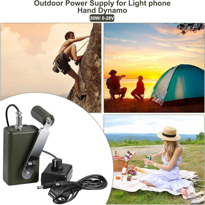 NArra Handbediende generator, 30 W 0-28 V, draagbare gelijkstroom-oplader met USB-aansluiting, vrije multifunctionele handslinger-generator voor het opladen van mobiele telefoons en computers