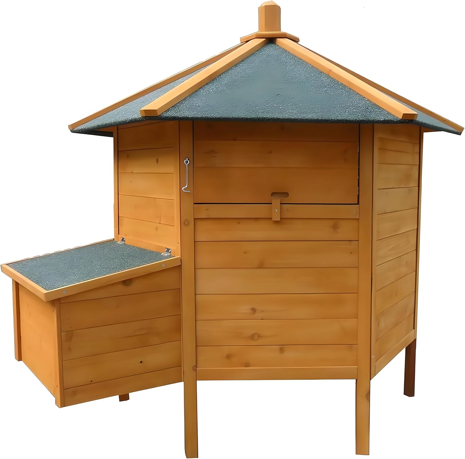 Kippenhok – Kippenren – Pluimveehok – Vogelnestkast – Kippenpaviljoen – Houten Constructie – Waterdicht Groen Dak – 131x125 cm – Inklapbare Trap Met Nestkast - QUORE