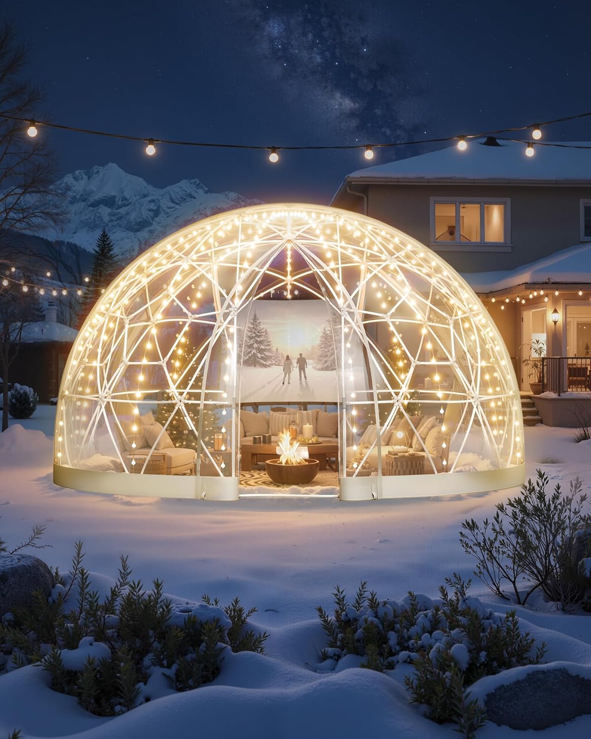 VEVOR Igloo Tuinkoepel, 3,7 x 2,2 m, transparante bubbeltent voor 4-7 personen, weerbestendig, geodetische koepelkas, pvc-iglotent voor tuin, terras, camping, feest