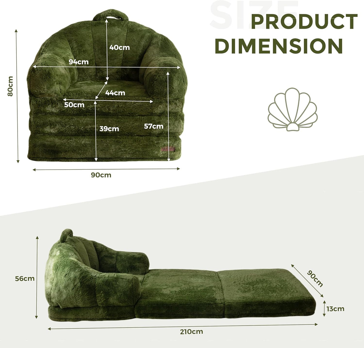 MAXYOYO Folding Sofa Bed, Comfortable Faux Fur Fabric, Convertible Floor Sofa with Handle, Single Bean Bag for Adults, Sleeping Chair for Living Room Bedroom