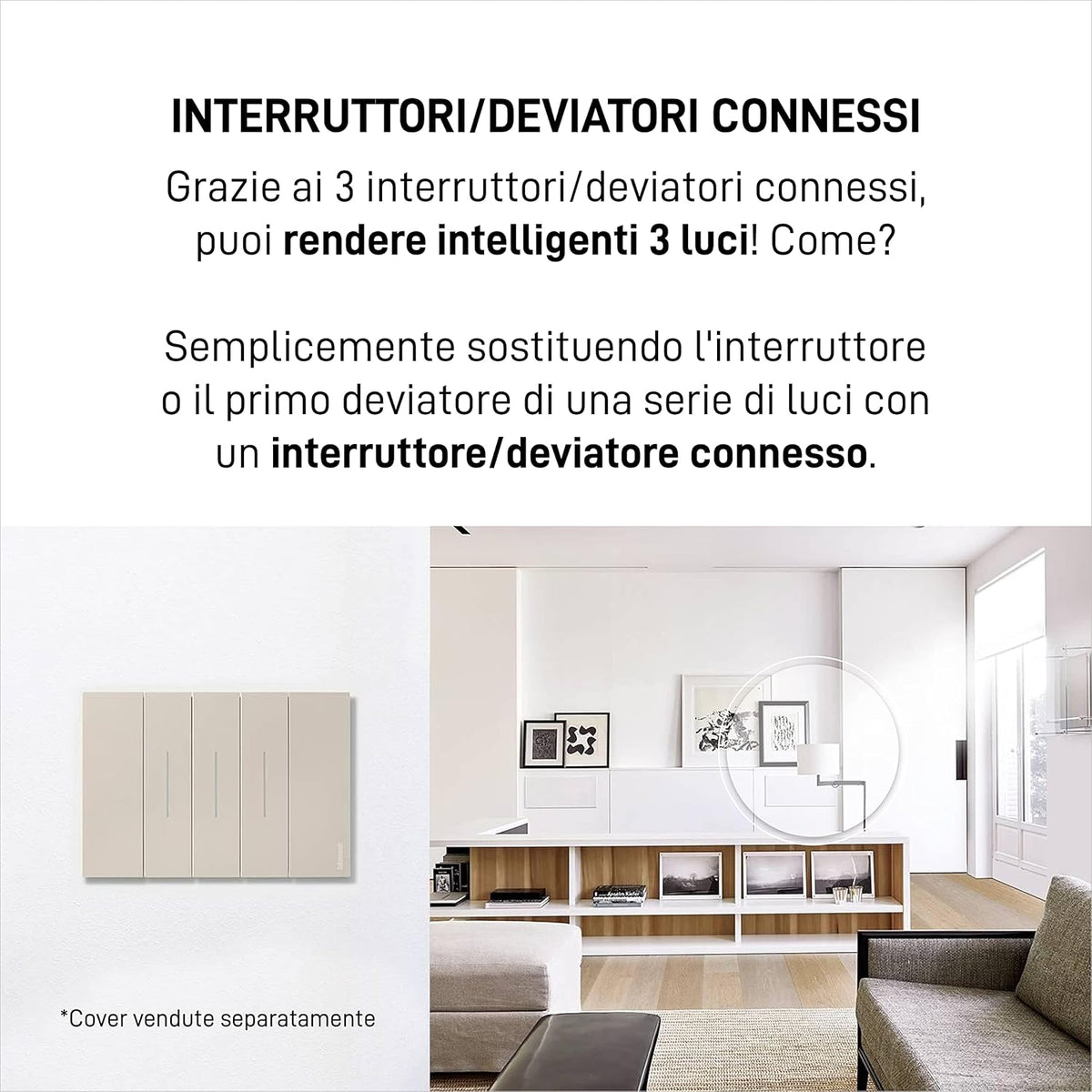 BTicino Living Now Smart SKW3601KIT, voor het in- en uitschakelen van lichten met smartphone of met spraakassistent, bestaande uit 1 gateway plug-in wit S36GWDC en 3 aansluitingen K4003C