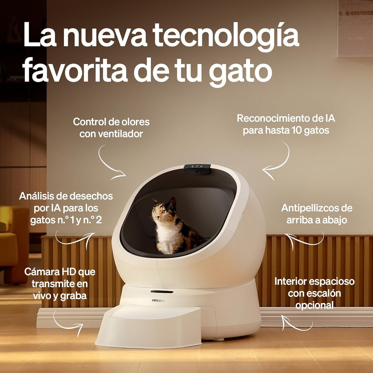PETLIBRO Luma automatische zelfreinigende kattenbak met AI-camera, 24/7 geurcontrole, multi-katherkenning tot 10 katten, app-tracking, veiligheidssensoren, grote open bovenkant